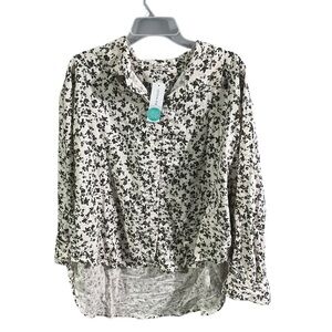 NWT Free People Early Morning Sleep Top Cream & BLK Floral Button Down Sz M